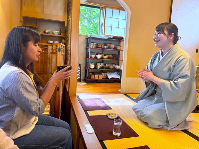 At an Antique Shop, Tea Ceremony and Japanese Sweets Forming - Choosing an antique teacup