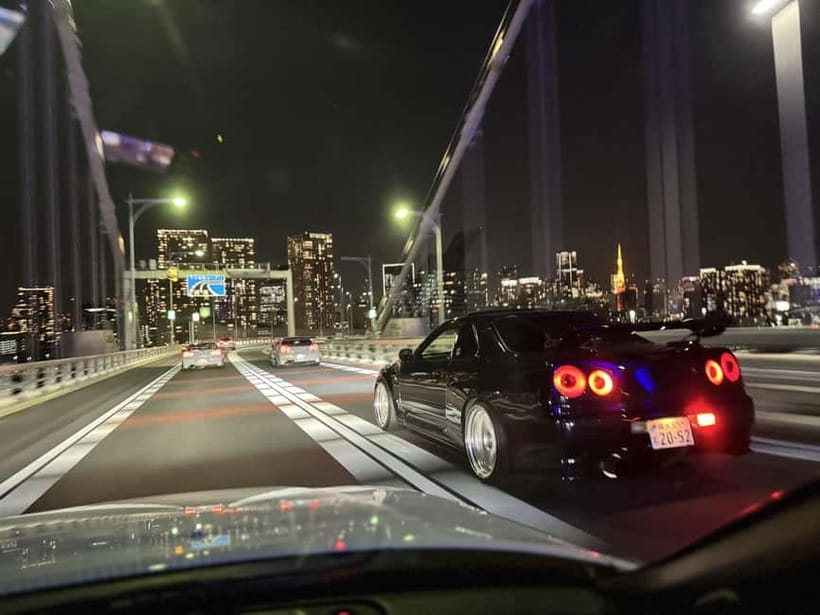 Daikoku & Tokyo JDM Night Tour in R34 or TopSecret R35 GT-R - One hour at the Daikoku car meet