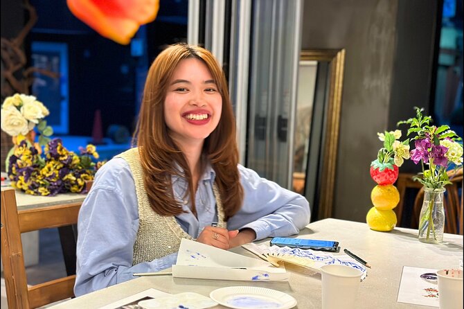 Japanese Fan Painting Workshop ~ in a Tokyo Flower Shop - Guidance for beginners and experienced painters
