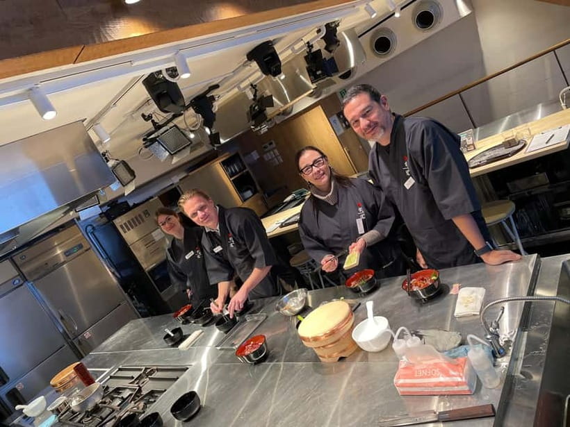 Japanese Knife Skills & Tuna Don/Sushi Workshop in Tokyo - Miso soup, sake, and the meal at the end