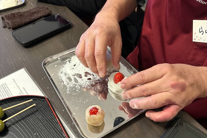 Japanese Sweets (Mochi & Nerikiri) making at a Private studio - Shaping three-color dango on skewers