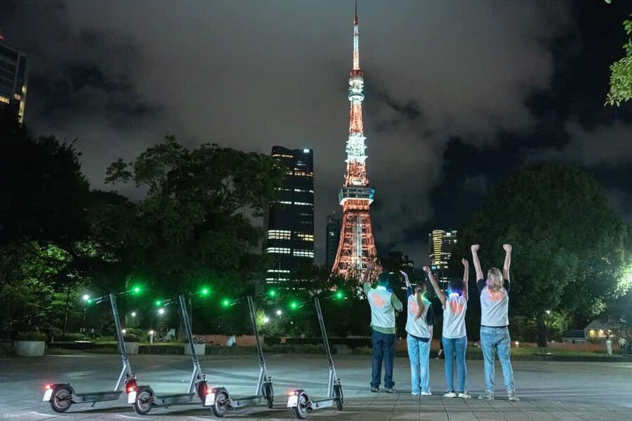 Night E-Scooter Ride to Tokyo Tower - No License Needed - Tokyo Tower Main Deck and the city below