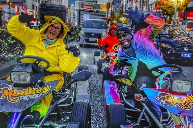 Tokyo Go-Kart Tour Shibuya-Harajuku-Shinjuku (<em>IDP Required) – Key points to know before you book’ /></p>
<ul>
<li><strong>Shibuya Crossing is the headline moment:</strong> You ride across one of Tokyo’s most famous intersections as part of the route.</li>
<li><strong>The group is capped at four people:</strong> That makes it easier to stay with the guide and receive individual help.</li>
<li><strong>Photos are included:</strong> Your guide takes pictures during the ride, and a printed photo is included.</li>
<li><strong>The correct permit is essential:</strong> Japan does not accept digital permits, online IDPs, or 1968 Vienna Convention permits for this activity.</li>
<li><strong>Night rides add neon and energy:</strong> The city lights make the route especially striking after dark.</li>
<li><strong>You return to the same shop:</strong> The ride starts and finishes at Monkey Adventure Kart Shibuya.</li>
</ul>
<h2 id="what-this-tokyo-go-kart-tour-is-really-like">What this Tokyo go-kart tour is really like</h2>
<p>IDP Required) – What this Tokyo go-kart tour is really like’ /></p>
<p><p>This is not a quiet introduction to Tokyo. You sit low to the ground, follow a guide through central streets, and see the city from the same roads used by cars and taxis. That change in height makes ordinary streets feel new. Storefronts, overhead signs, station areas, and traffic all pass at eye level.</p>
</p>
<p><p>The route lasts about 1 hour and 15 minutes. The advertised stops are Shibuya Crossing, Harajuku Station, and Shinjuku, with driving through nearby central neighborhoods between them. You are not getting out for a traditional walking tour at each stop. These are route highlights and viewing points, so think of the experience as a moving city tour with bursts of excitement.</p>
</p>
<p><p>Your guide leads the group, gives the safety briefing, and takes photos along the way. Guides named in the tour’s feedback include Pol, Raphael, Reece, Serhii, Shoma, Gus, and Rakesh. The strongest pattern is clear: the guide’s role matters. A good leader keeps the group together, watches the road, explains what to do, and helps you settle into the kart.</p>
</p>
<div style="margin: 20px 0; padding: 15px 0;"><p>A few more Tokyo tours and experiences worth a look</p><ul style="margin: 10px 0; padding: 0; list-style: none;"><li style="margin: 0 0 10px 0; padding: 0 0 10px 0; border-bottom: 1px solid #eee; display: flex; align-items: flex-start; gap: 12px; line-height: 1.4;"><a href="https://tokyotravelguide.com/tokyo-shinjuku-food-tour-13-dishes-at-4-local-eateries/" aria-hidden="true" tabindex="-1"><img decoding="async" style="width: 80px; height: 60px; object-fit: cover; border-radius: 4px; flex-shrink: 0;" src="https://tokyotravelguide.com/wp-content/uploads/2026/08/tokyo-shinjuku-food-tour-13-dishes-at-4-local-eateries-150x150.jpg" alt="" loading="lazy"></a><div><a href="https://tokyotravelguide.com/tokyo-shinjuku-food-tour-13-dishes-at-4-local-eateries/">Tokyo: Shinjuku Food Tour (13 Dishes at 4 Local Eateries)</a><br><span style="font-size: 0.82em; color: #555; margin-top: 2px;"><span style="color: #f5a623;">★</span> 5.0 &middot; 6,603 reviews</span></div></li><li style="margin: 0 0 10px 0; padding: 0 0 10px 0; border-bottom: 1px solid #eee; display: flex; align-items: flex-start; gap: 12px; line-height: 1.4;"><a href="https://tokyotravelguide.com/tokyo-bar-hopping-tour-in-shinjuku-all-you-can-drink-dinner/" aria-hidden="true" tabindex="-1"><img decoding="async" style="width: 80px; height: 60px; object-fit: cover; border-radius: 4px; flex-shrink: 0;" src="https://tokyotravelguide.com/wp-content/uploads/2026/08/tokyo-bar-hopping-tour-in-shinjuku-all-you-can-drink-dinner-150x150.jpg" alt="" loading="lazy"></a><div><a href="https://tokyotravelguide.com/tokyo-bar-hopping-tour-in-shinjuku-all-you-can-drink-dinner/">Tokyo Bar Hopping Tour in Shinjuku (All-You-Can-Drink + Dinner)</a><br><span style="font-size: 0.82em; color: #555; margin-top: 2px;"><span style="color: #f5a623;">★</span> 5.0 &middot; 3,587 reviews</span></div></li><li style="margin: 0; padding: 0; border-bottom: none; display: flex; align-items: flex-start; gap: 12px; line-height: 1.4;"><a href="https://tokyotravelguide.com/tokyo-shinjuku-food-tour-15-dishes-and-4-eateries/" aria-hidden="true" tabindex="-1"><img decoding="async" style="width: 80px; height: 60px; object-fit: cover; border-radius: 4px; flex-shrink: 0;" src="https://tokyotravelguide.com/wp-content/uploads/2026/08/tokyo-shinjuku-food-tour-15-dishes-and-4-eateries-150x150.jpg" alt="" loading="lazy"></a><div><a href="https://tokyotravelguide.com/tokyo-shinjuku-food-tour-15-dishes-and-4-eateries/">Tokyo: Shinjuku Food Tour (15 Dishes and 4 Eateries)</a><br><span style="font-size: 0.82em; color: #555; margin-top: 2px;"><span style="color: #f5a623;">★</span> 4.9 &middot; 2,033 reviews</span></div></li></ul></div><h2 id="starting-at-monkey-adventure-kart-shibuya">Starting at Monkey Adventure Kart Shibuya</h2>
<p><img src=