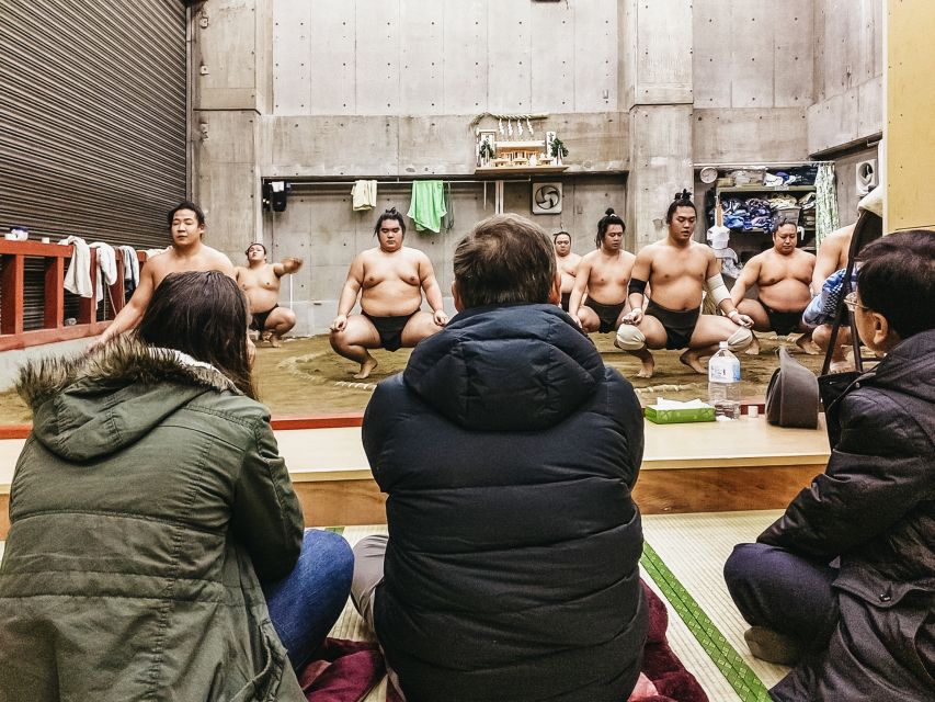 Tokyo: Sumo Morning Training Visit - The Group Photo With the Wrestlers