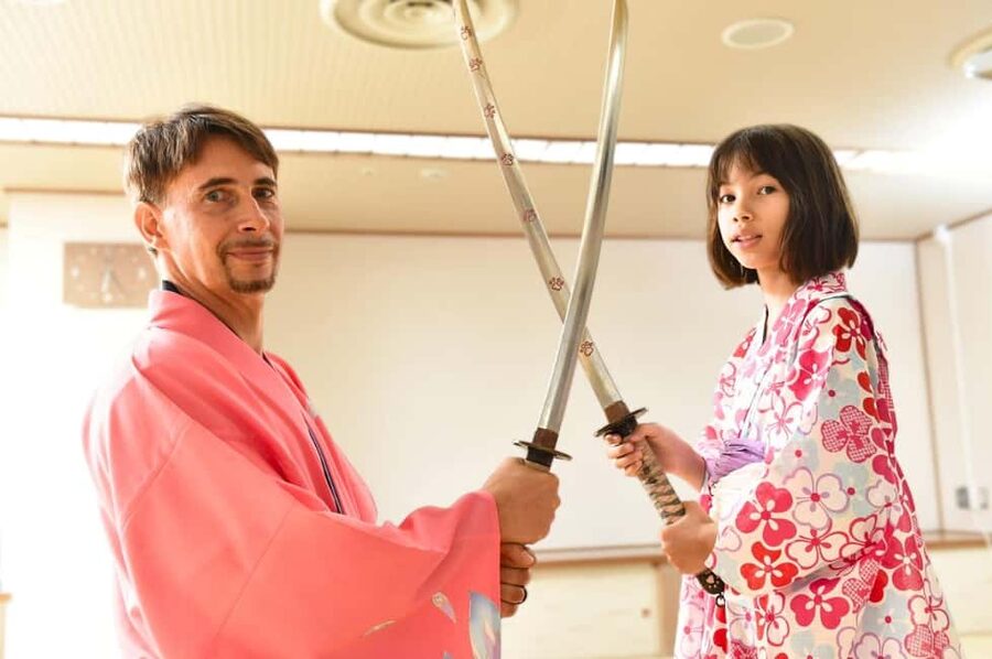 Tokyo: Taishu Engeki Show with Kimono and Sword Lesson - Learning fan dance and chanbara